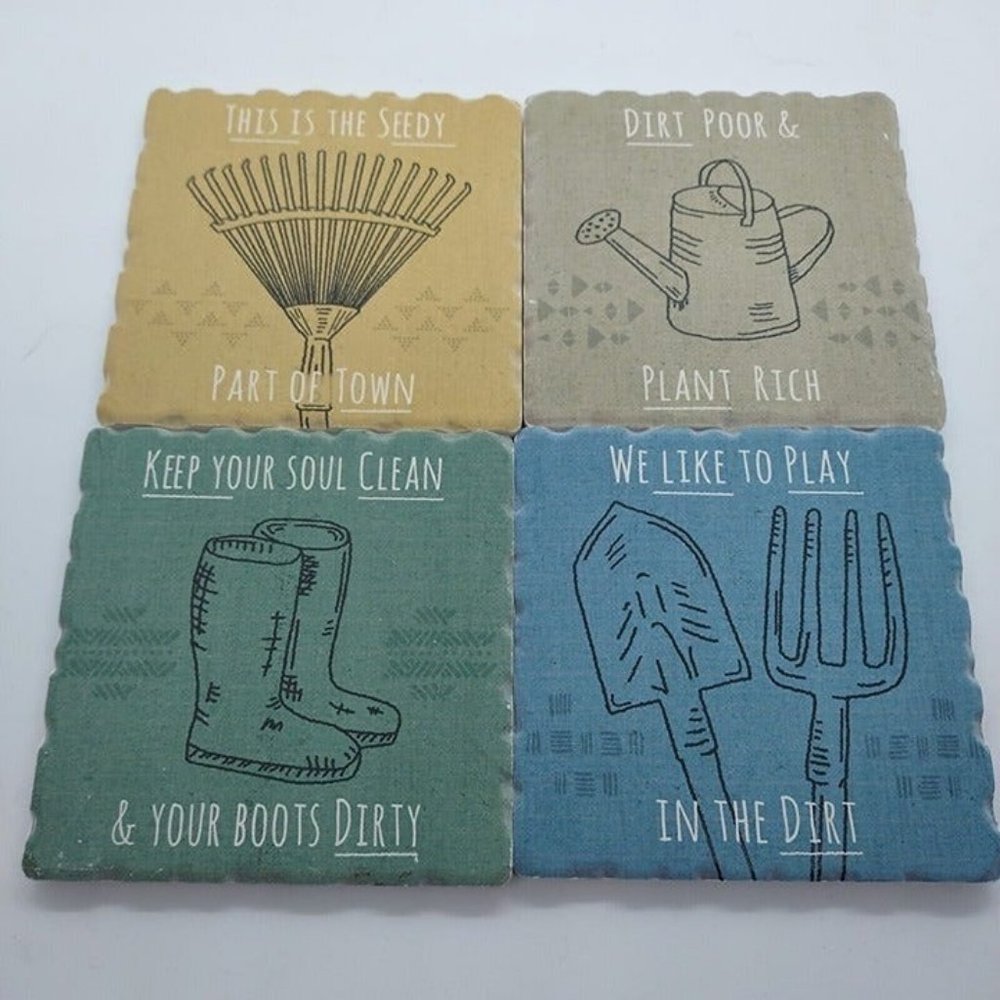Jess Aiken Gardening Funny 4 Coaster Ceramic Cork Back home grown‎ cottagecore